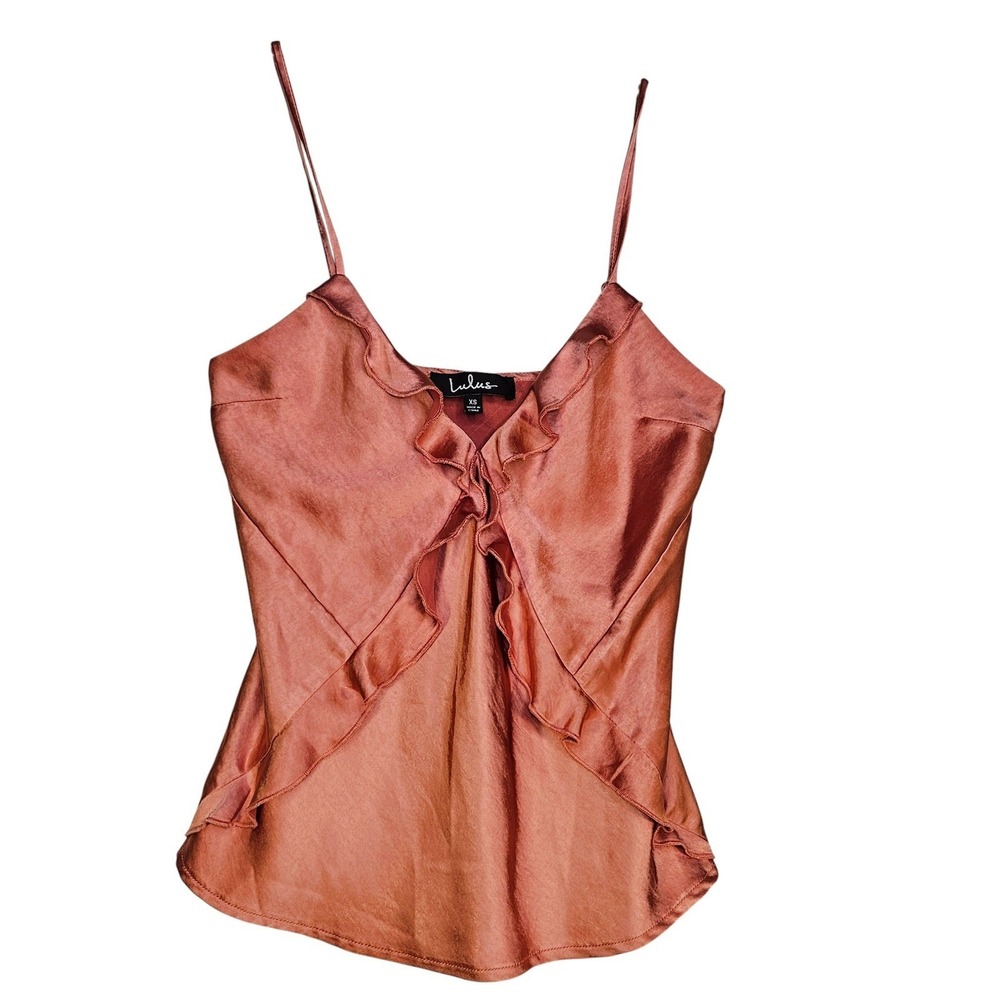 Lulus Rust Ruffle Satin Cami Top XS ST403002 Romantic Boho Party Night Out